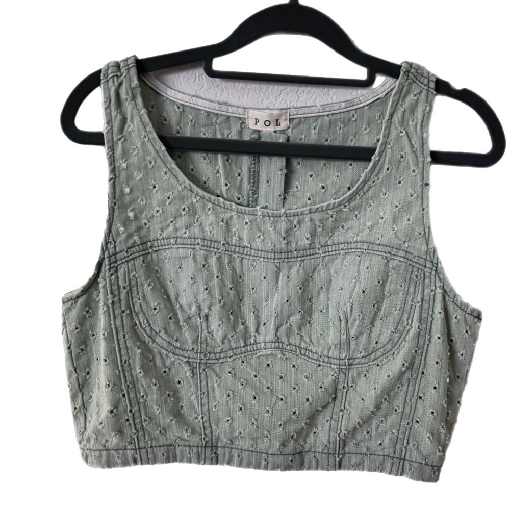 POL Women's Powdered Mint Textured Crop Top with zipper back